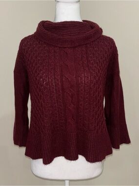 White House Black Market Burgundy Cable Cowl-Neck Sweater